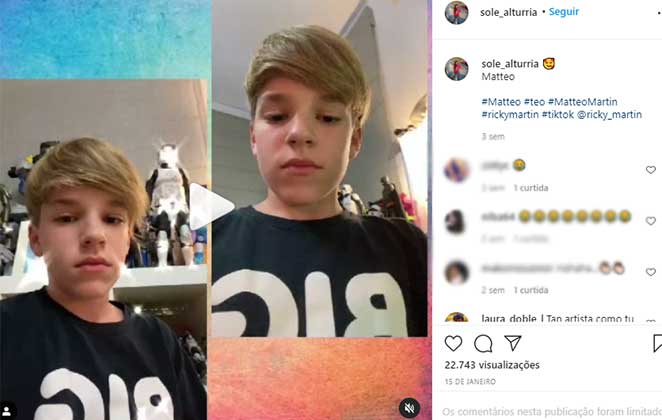 Filho de Ricky Martin se diverte com filtro do Tik Tok