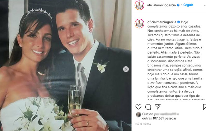 Marcio Garcia e Andrea Santa Rosa celebram 18 anos de casamento 