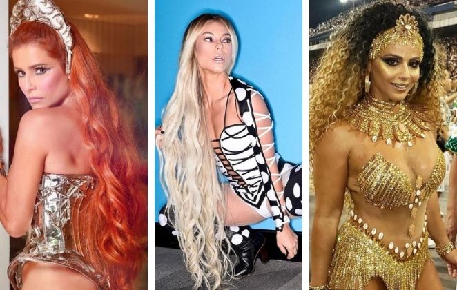 Deborah Secco, Paolla Oliveira e Viviane Araujo com perucas no Carnaval