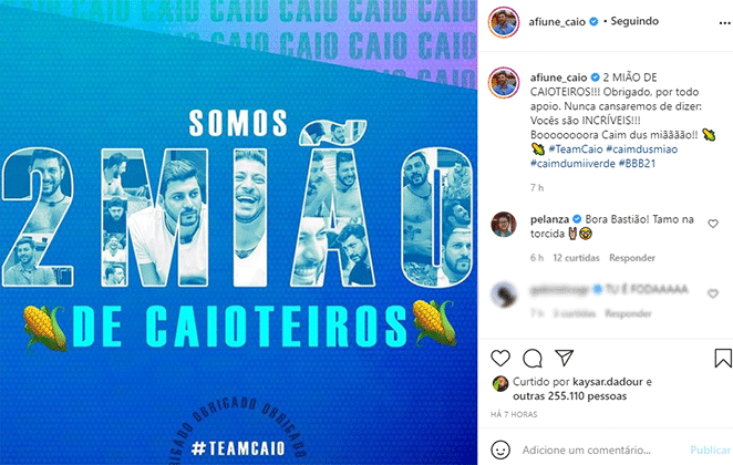 Dobrou o número de seguidores de Caio!
