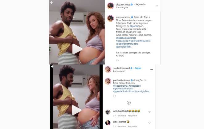 Lázaro ramos e Paolla Oliveira compartilhando vídeo de bastidores de filme