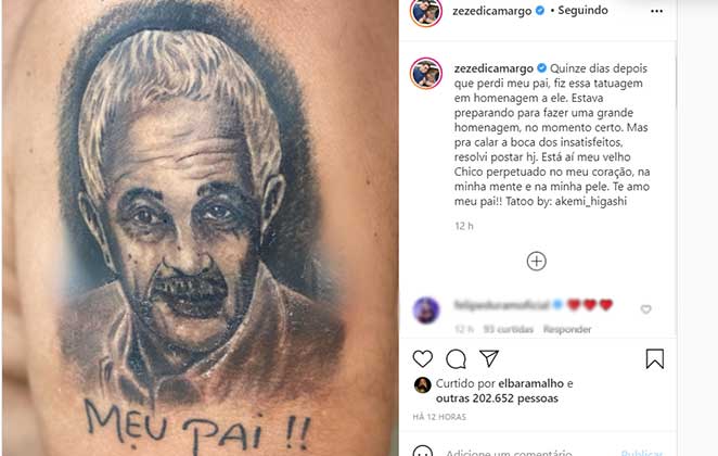 Tatuagem que Zezé Di Camargo fez em homenagem ao pai