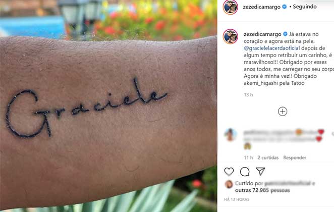 Zezé di camargo homenageia Graciele com tattoo