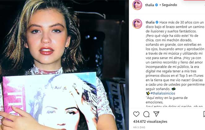 Thalía mostra momento da juventude de quando iniciou sua carreira musical