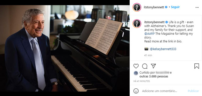 Tony Bennett revela Alzheimer e agradece a esposa, a família e a AARP pelo apoio