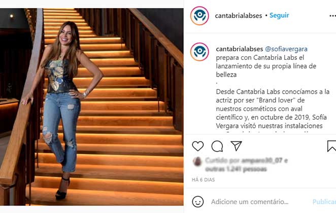 Sofia Vergara visita o Cantabria Labs, laboratório especializado em produtos de beleza