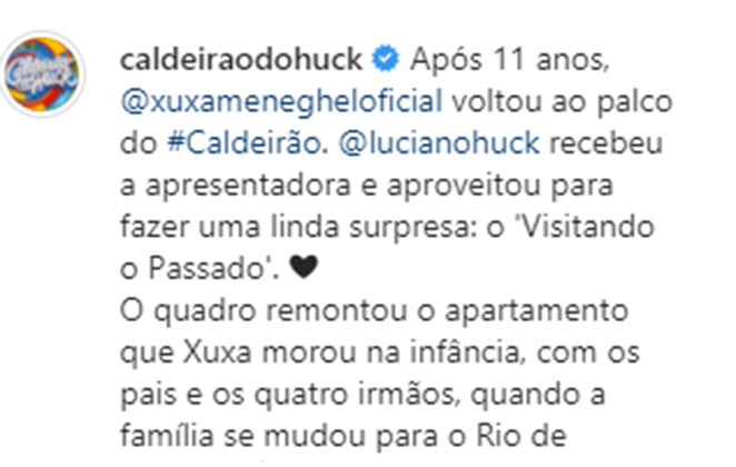 Xuxa pisou no palco do Caldeirão do Huck após onze anos 