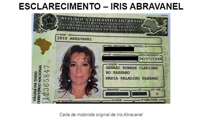 Assessoria do SBT esclarece mal entendido, divulgando cópia da CNH da escritora