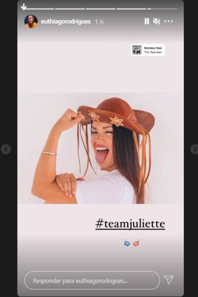 Thiago Rodrigues declarando apoio a Juliette no BBB21 após revelação de beijo