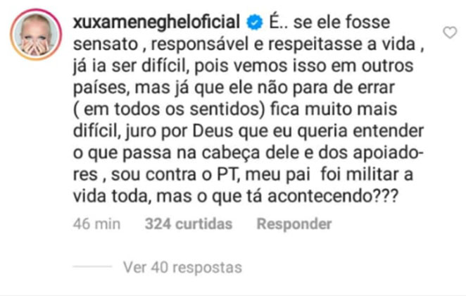 Xuxa rasga o verbo sobre Jair Bolsonaro 