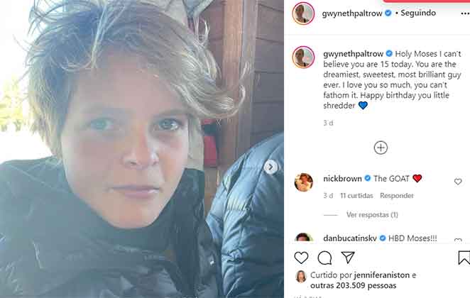 Gwyneth Paltrow celebra os 15 anos do filho Moses