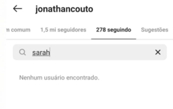 Jonathan Couto deixa de seguir Sarah Poncio