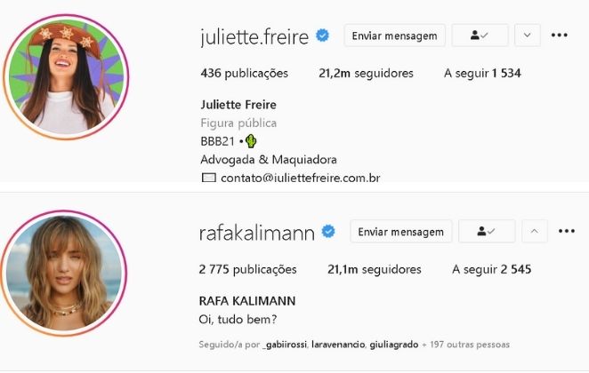 Juliette ultrapassa seguidores de Rafa Kalimann