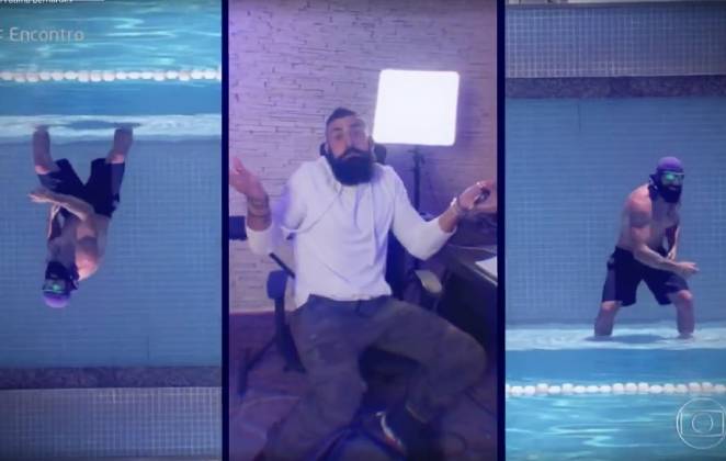 Cenas do clipe de Fogo no Parquinho sendo exibido no Encontro com Fátima Bernardes