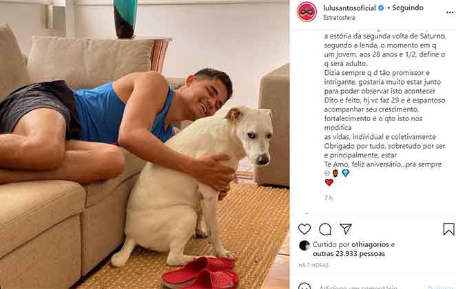 Texto repleto de amor escrito por Lulu santos ao seu marido