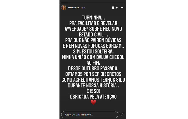 Marisa Orth confirma estar solteira