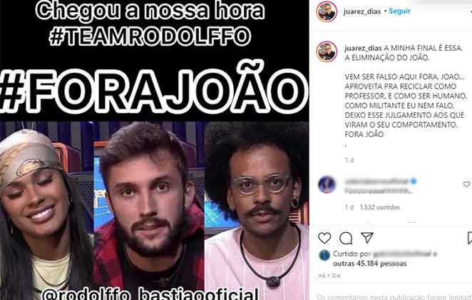 Pai de Rodolffo pede eliminação de João Luiz do BBB21