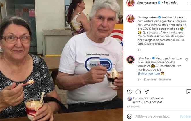 Simony escreve sobre a morte da tia, por complicações da covid-19