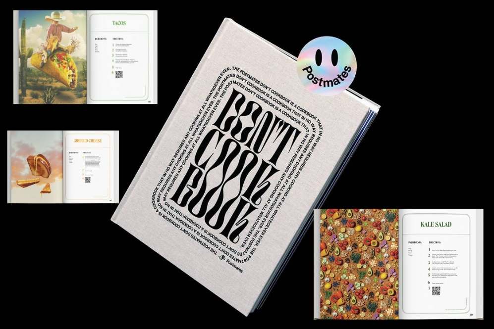 Um exemplar edição limitada do Dont Cookbook, livro de mesa com comidas requintadas que traz códigos QR que rastreiam estabelecimentos próximos que podem entregar os pratos.
