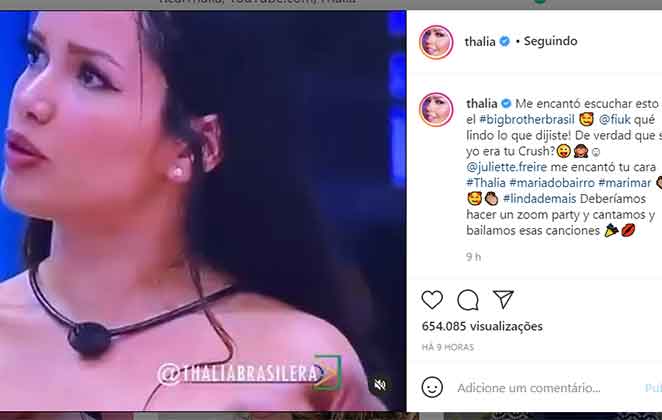Thalia posta mensagem para Juliette e Fiuk