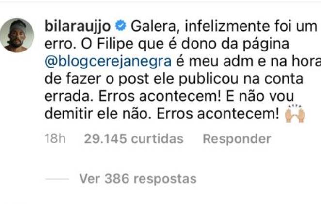 Arcrebiano explica erro do administrador do seu perfil no Instagram