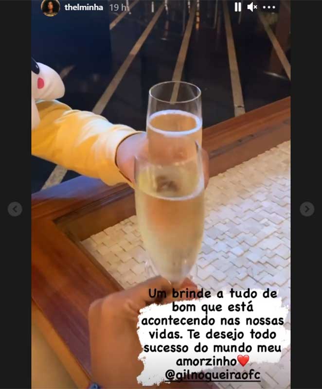 Brinde entre Thelma e Gil do Vigor