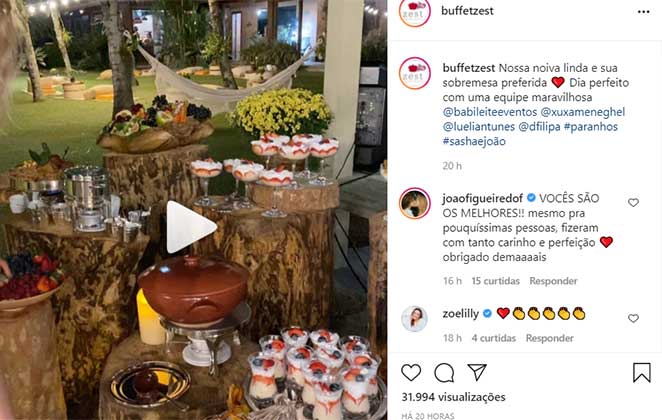 Buffet vegano do casamento de Sasha e João Figueiredo