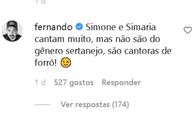Fernando Zor diz que Simone e Simaria são cantoras de forró