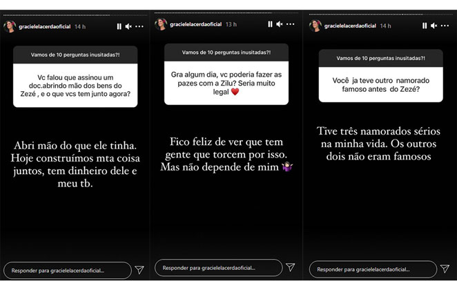 Graciele Lacerda responde perguntas de fãs no Instagram