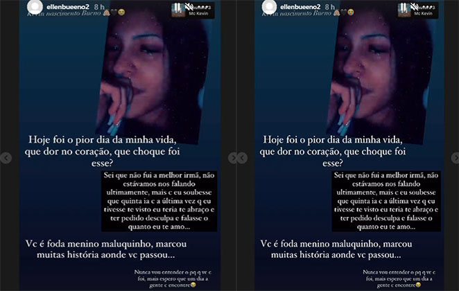 Ellen Bueno lamenta morte precoce do irmão MC Kevin