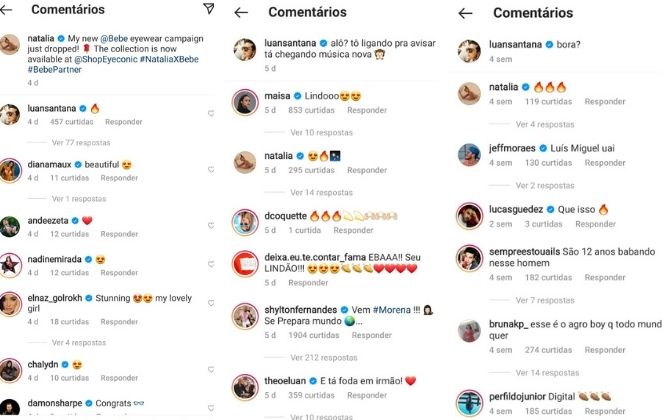 Luan Santana e Natalia Barulich trocam comentários e curtidas no Instagram