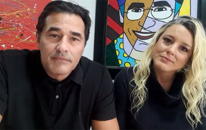 Ator Luciano Szafir e sua esposa, a cantora Luhanna Melloni durante o bate-papo