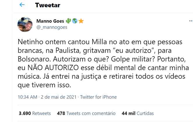 Autor de 'Mila' garante processo contra cantor Netinho