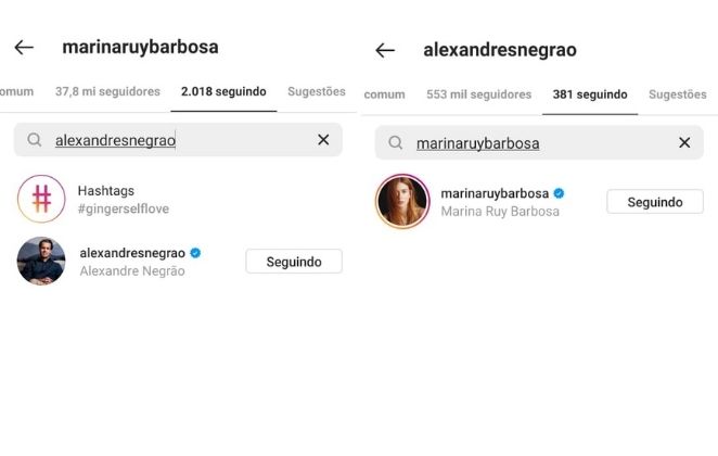 Marina Ruy Barbosa e Alexandre Negrão ainda se seguem nas redes sociais