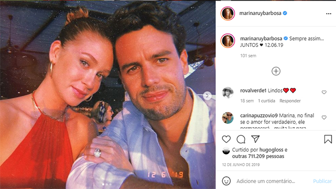Marina Ruy Barbosa e Alexandre Negrão ainda mantêm posts juntos nas redes sociais