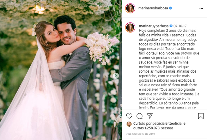 Marina Ruy Barbosa e Alexandre Negrão ainda mantêm posts juntos nas redes sociais