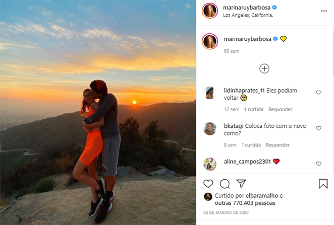 Marina Ruy Barbosa e Alexandre Negrão ainda mantêm posts juntos nas redes sociais