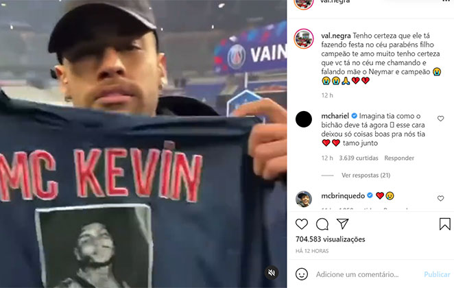 Post mãe de MC Kevin agradecendo a homenagem feita por Neymar