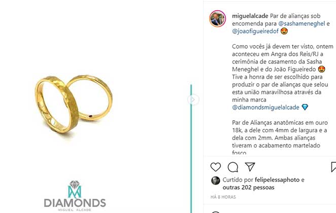 As alianças de sasha e João foram feitas por Miguel Alcade