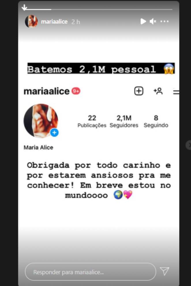 Perfil de Maria Alice chega a dois milhões de seguidores