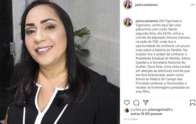 Jacira, mãe de Gil do Vigor- sobre visita sede de partido político