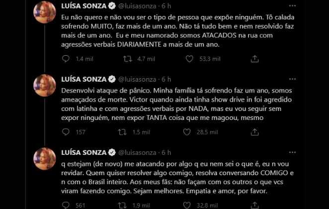 Publicação de Luisa no Twitter