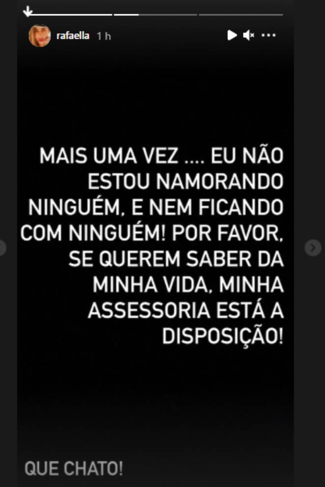 Rafaella Santos negando que esteja ficando com amigo de Rodolffo