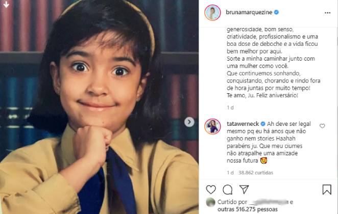 Tatá Werneck revelando ciúmes de Bruna Marquezine