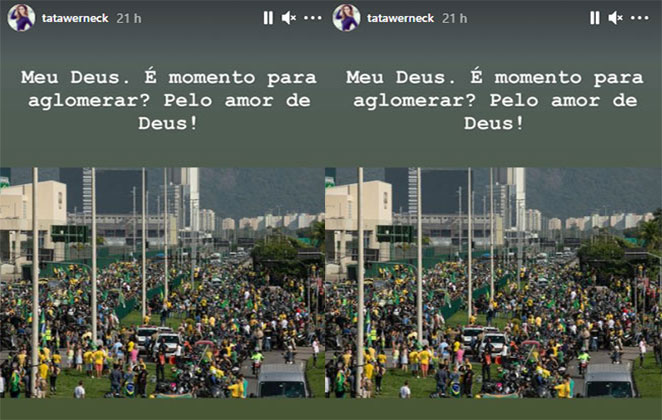 Tatá Werneck ficou revoltada com aglomeração no evento de Jair Bolsonaro