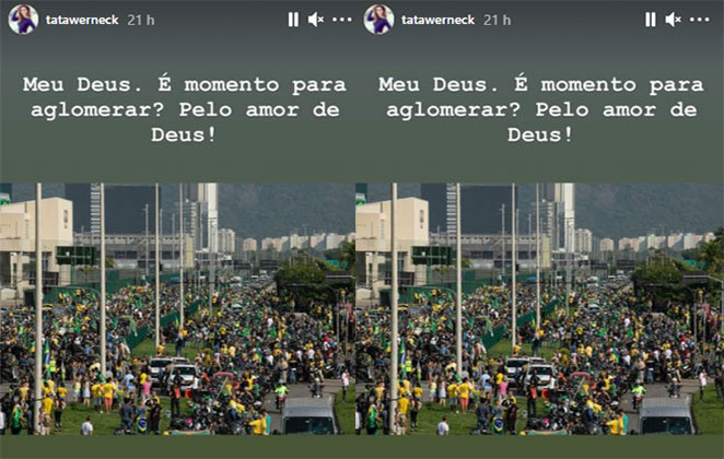 Tatá Werneck ficou revoltada com aglomeração no evento de Jair Bolsonaro