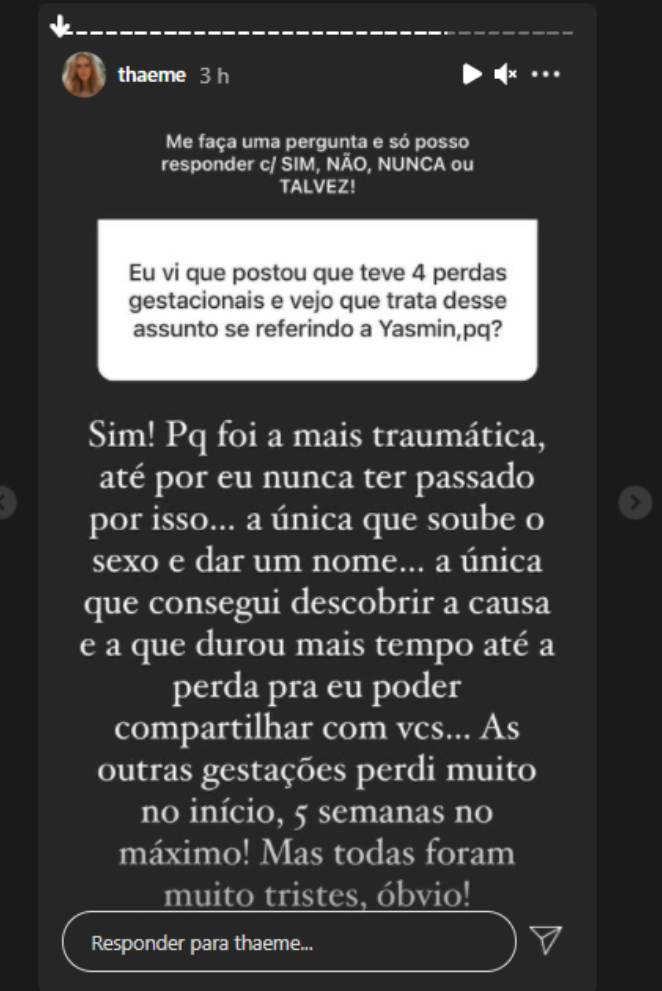 Thaeme Mariôto respondendo pergunta nos stories