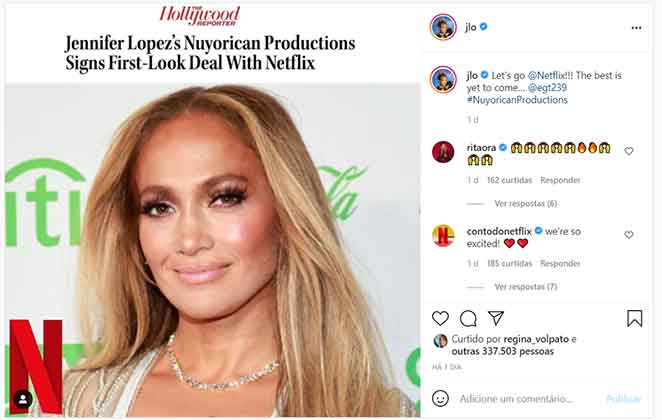 Jennifer Lopez em acordo milionário com a Netflix