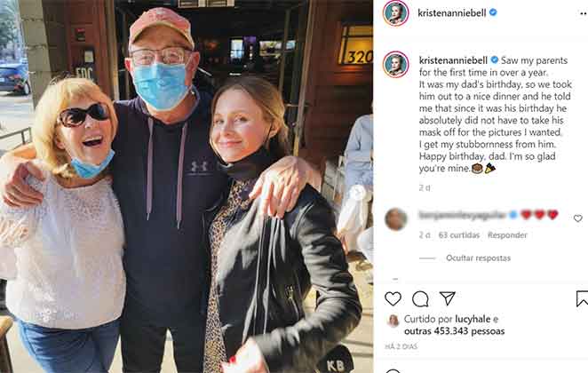 Kristen Bell se reúne com os pais depois de um ano inteiro deisolamento