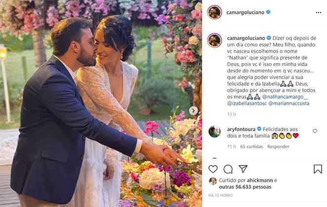 Luciano Camargo expressa a alegria de casar seu filho